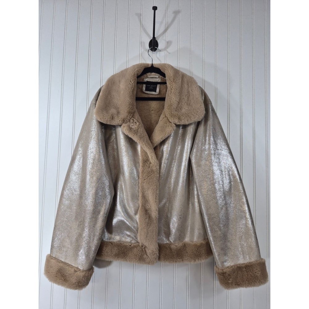 Lane Bryant Metallic Faux Shearling Fur Lined Thick Jacket Silver Gold 18/20
